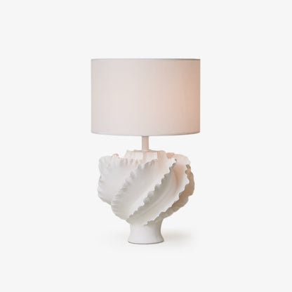 Table Lamp | Matte White Metal & Fabric | 30cm Diameter