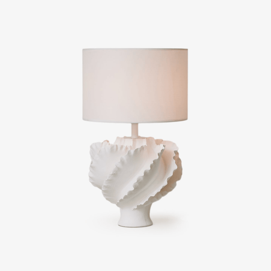 Table Lamp | Matte White Metal & Fabric | 30cm Diameter