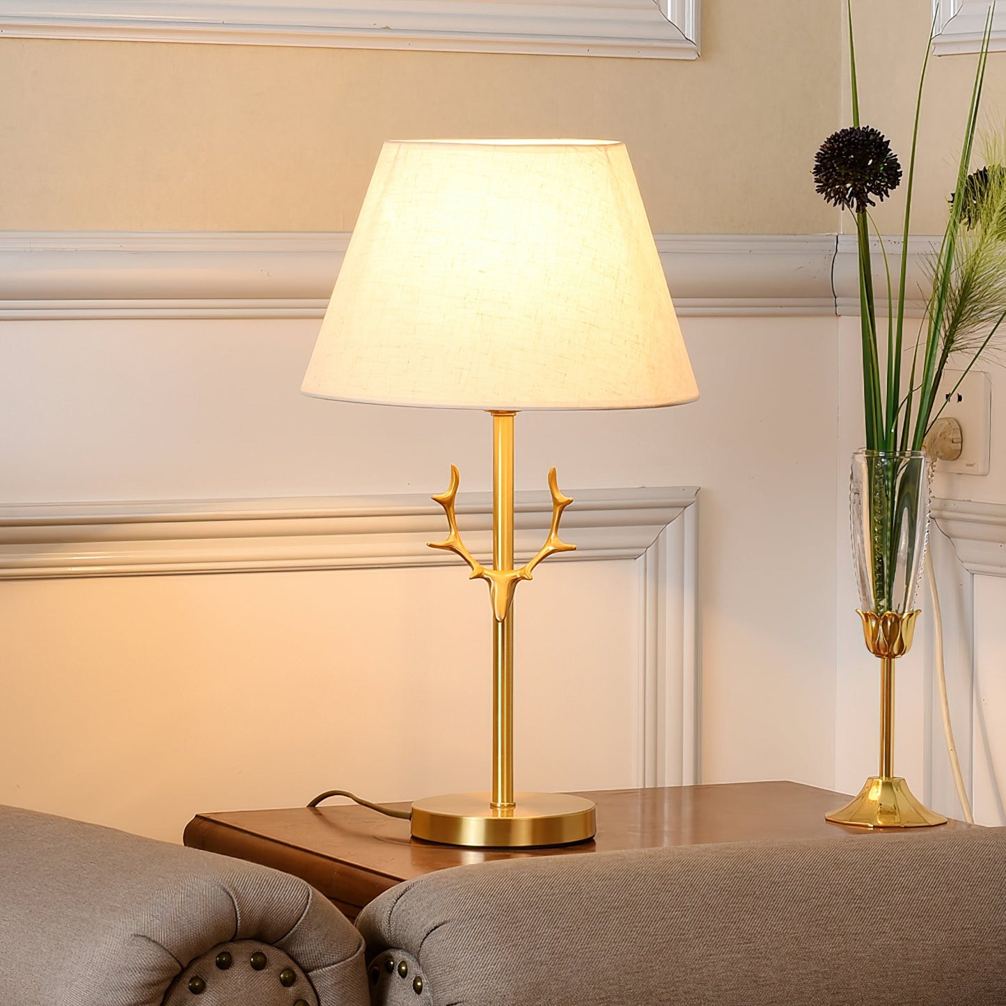 Dalton Table Lamp | Brass Fabric | White Shade