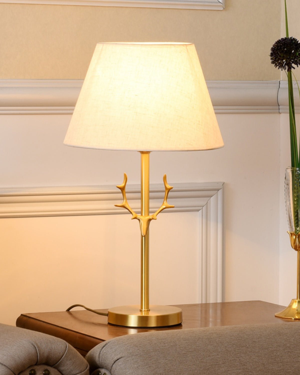 Dalton Table Lamp | Brass Fabric | White Shade