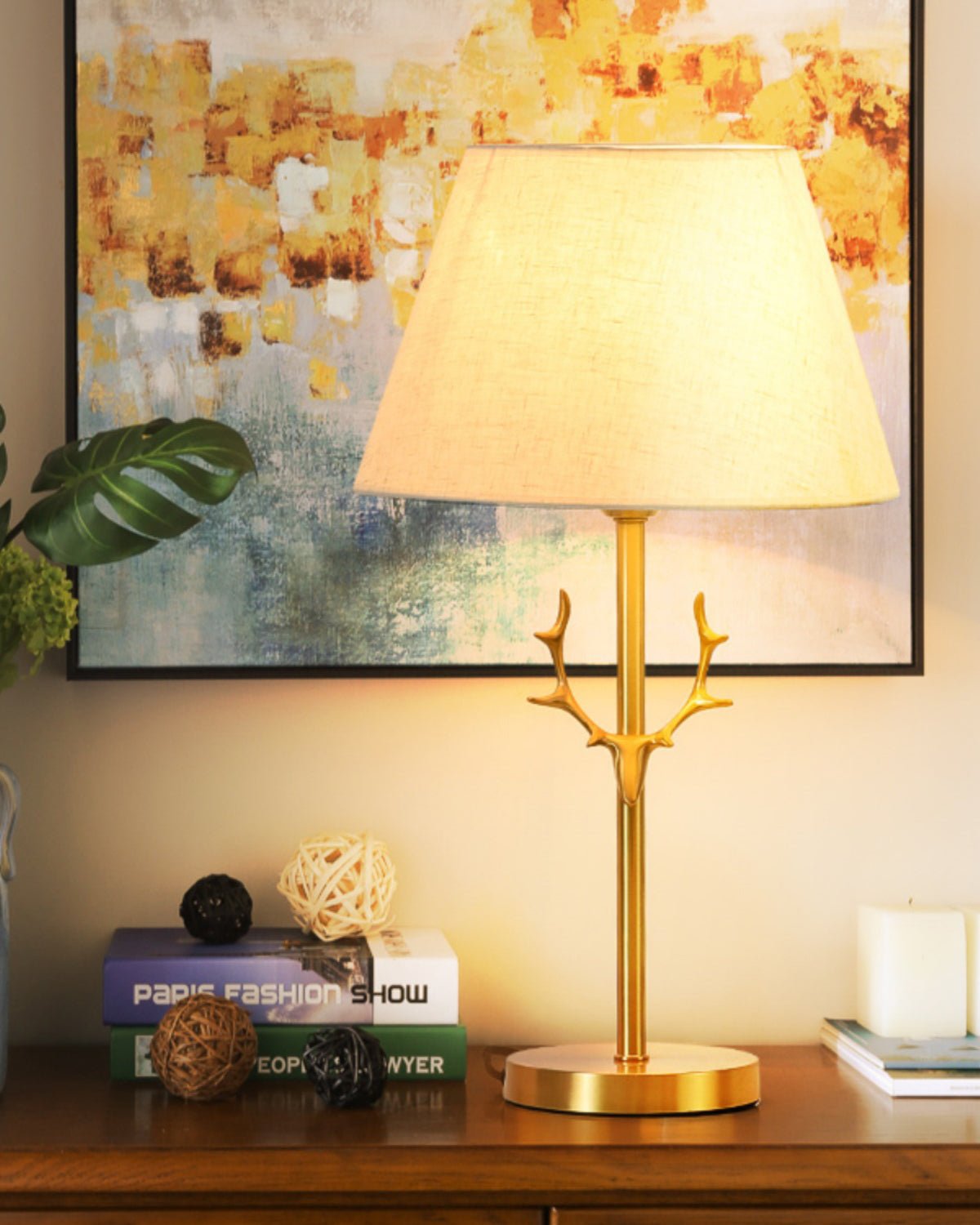 Dalton Table Lamp | Brass Fabric | White Shade