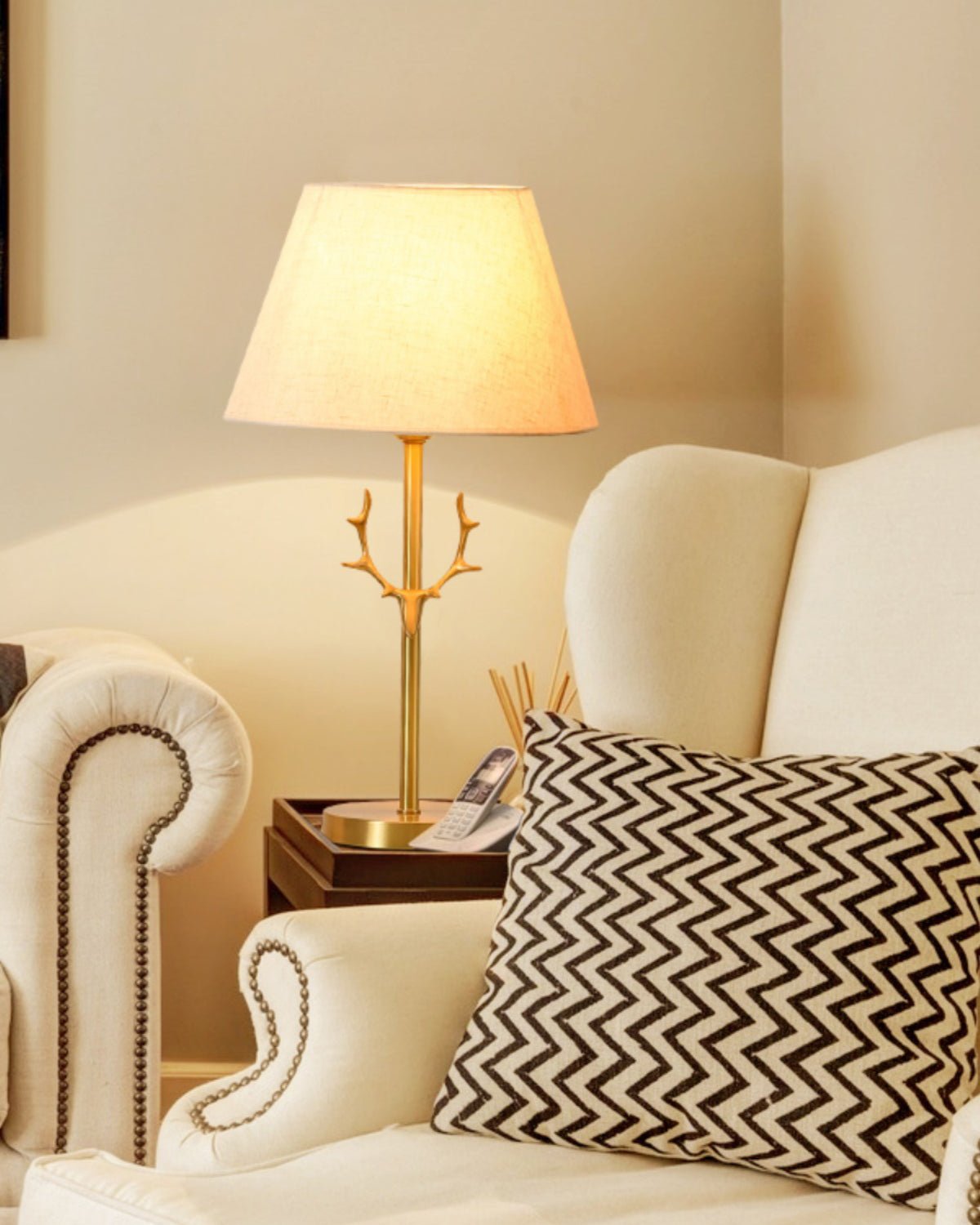 Dalton Table Lamp | Brass Fabric | White Shade