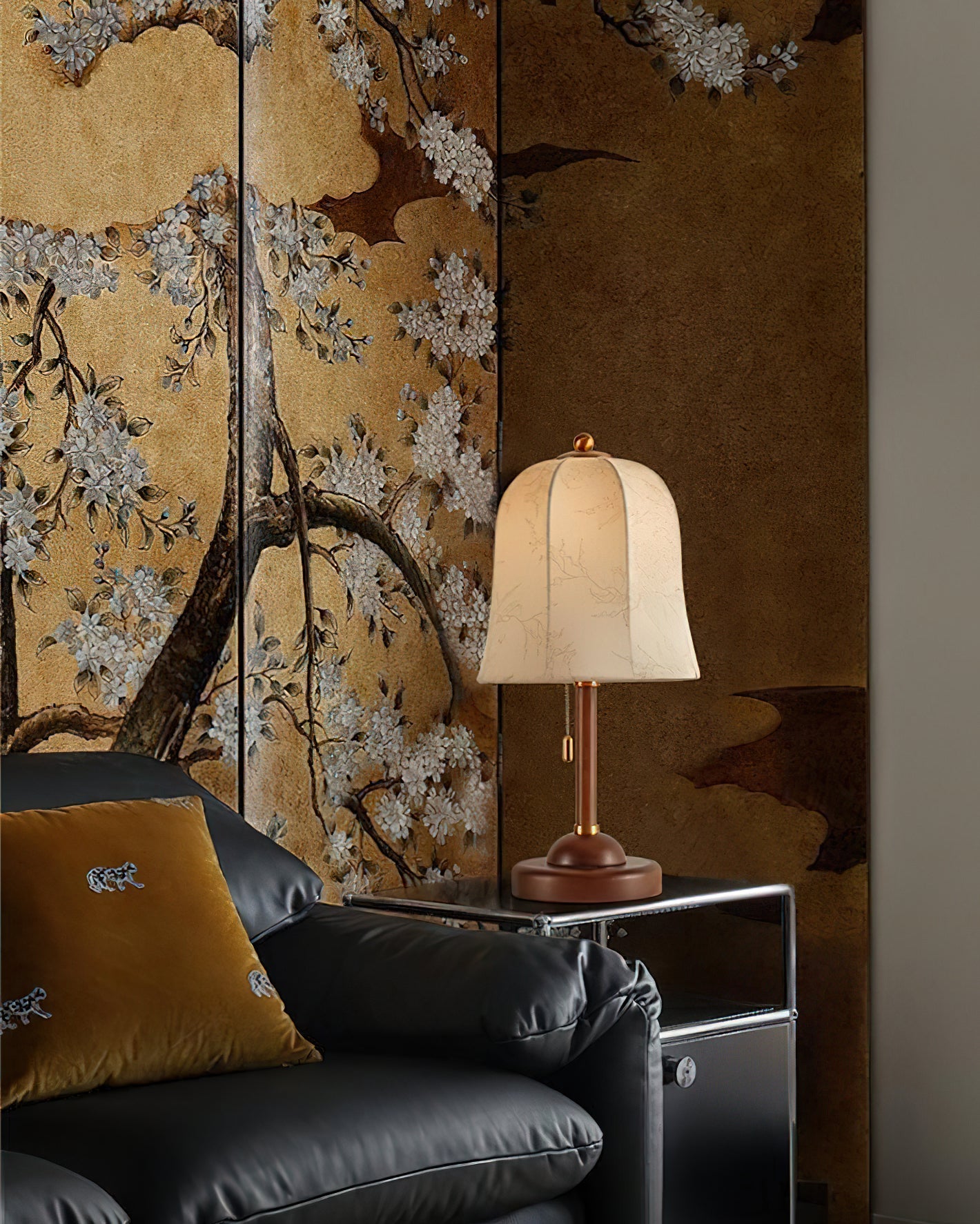 Daphne Table Lamp | Copper & Walnut | Beige Shade