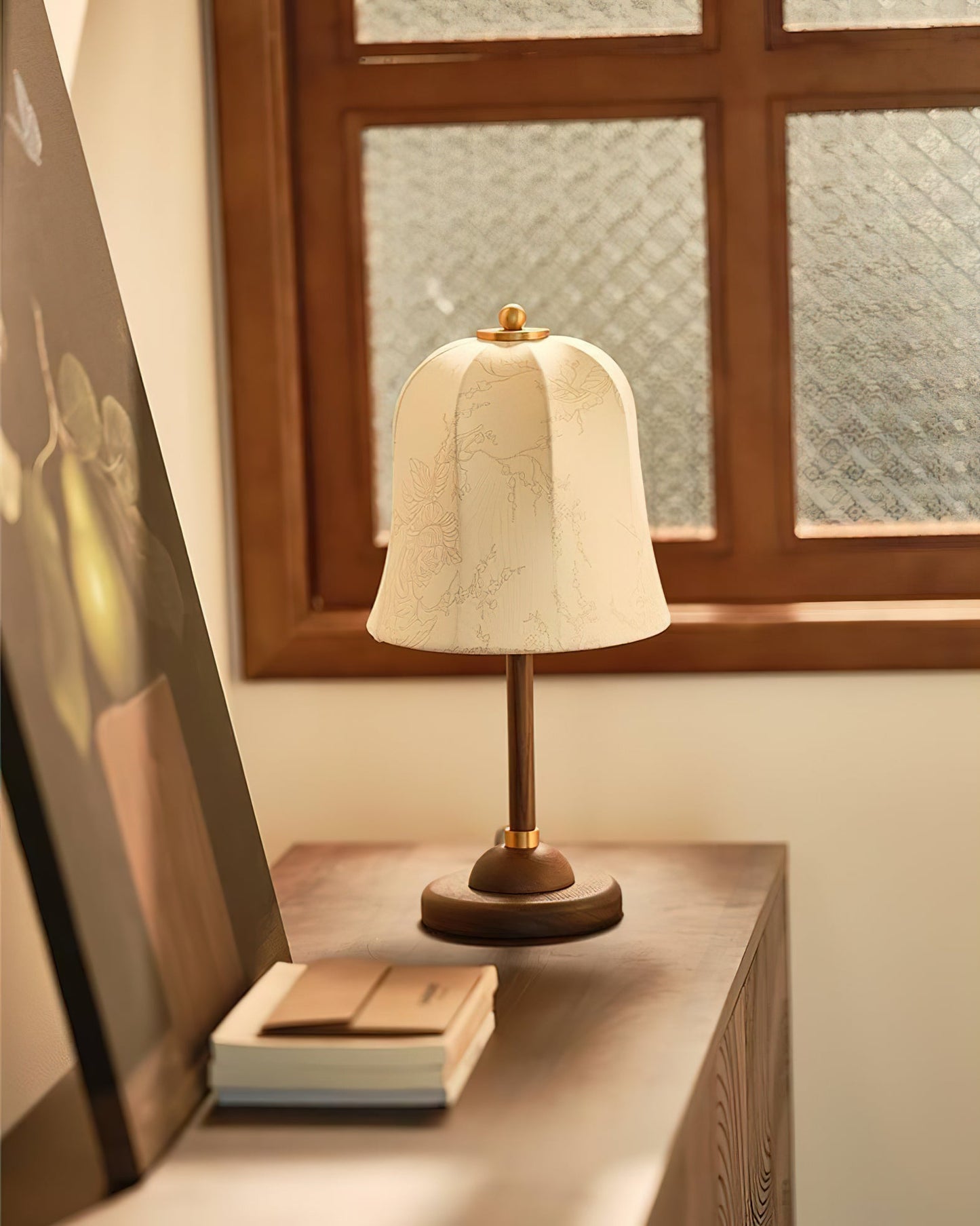 Daphne Table Lamp | Copper & Walnut | Beige Shade