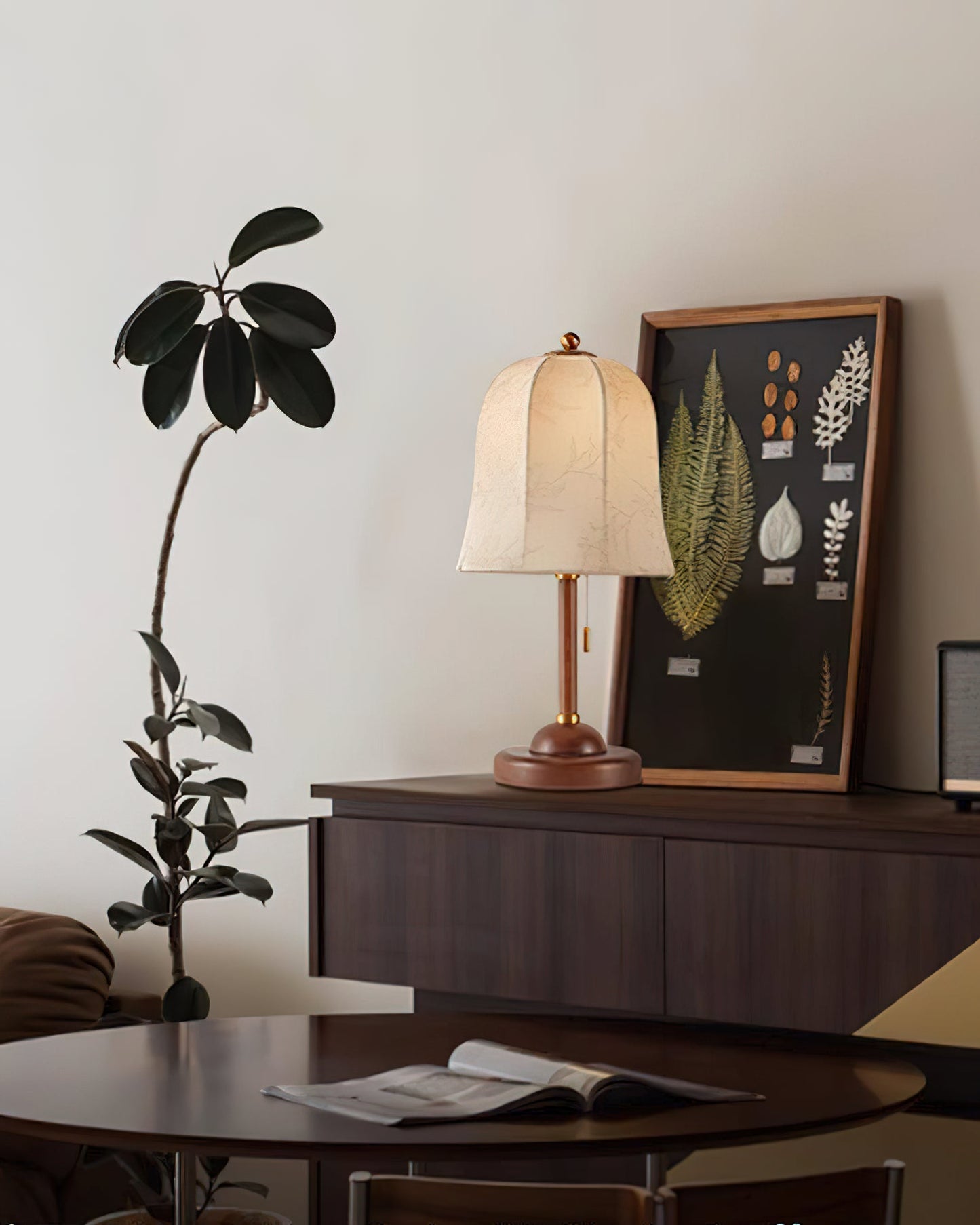 Daphne Table Lamp | Copper & Walnut | Beige Shade
