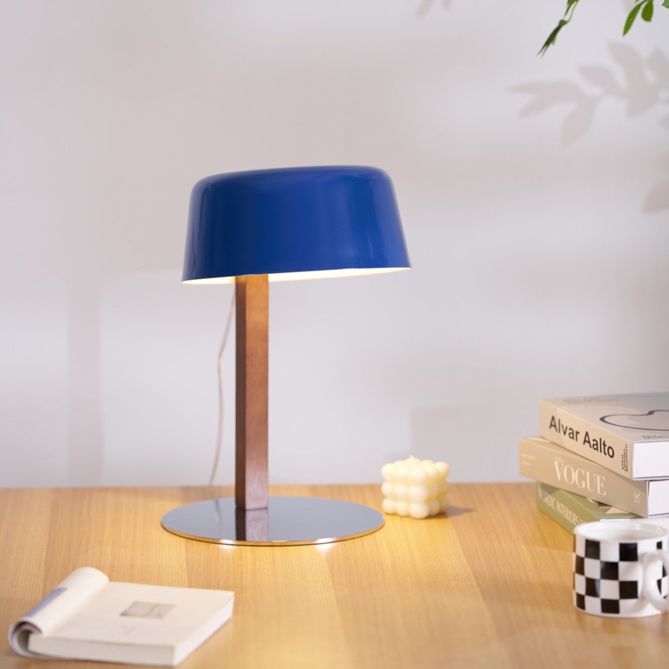 Dario Table Lamp | Wood & Chrome | Blue Shade