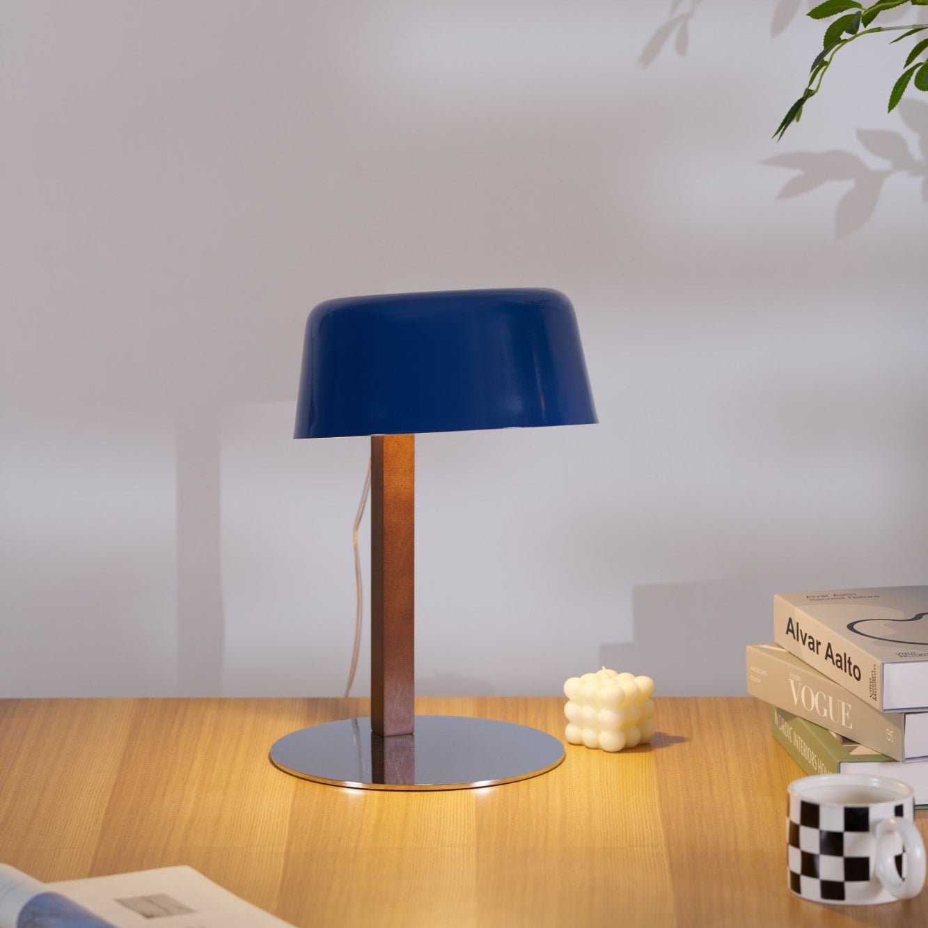 Dario Table Lamp | Wood & Chrome | Blue Shade