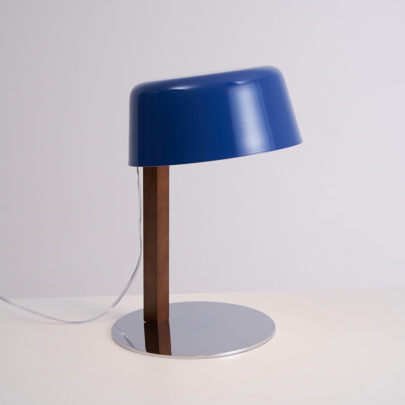 Dario Table Lamp | Wood & Chrome | Blue Shade