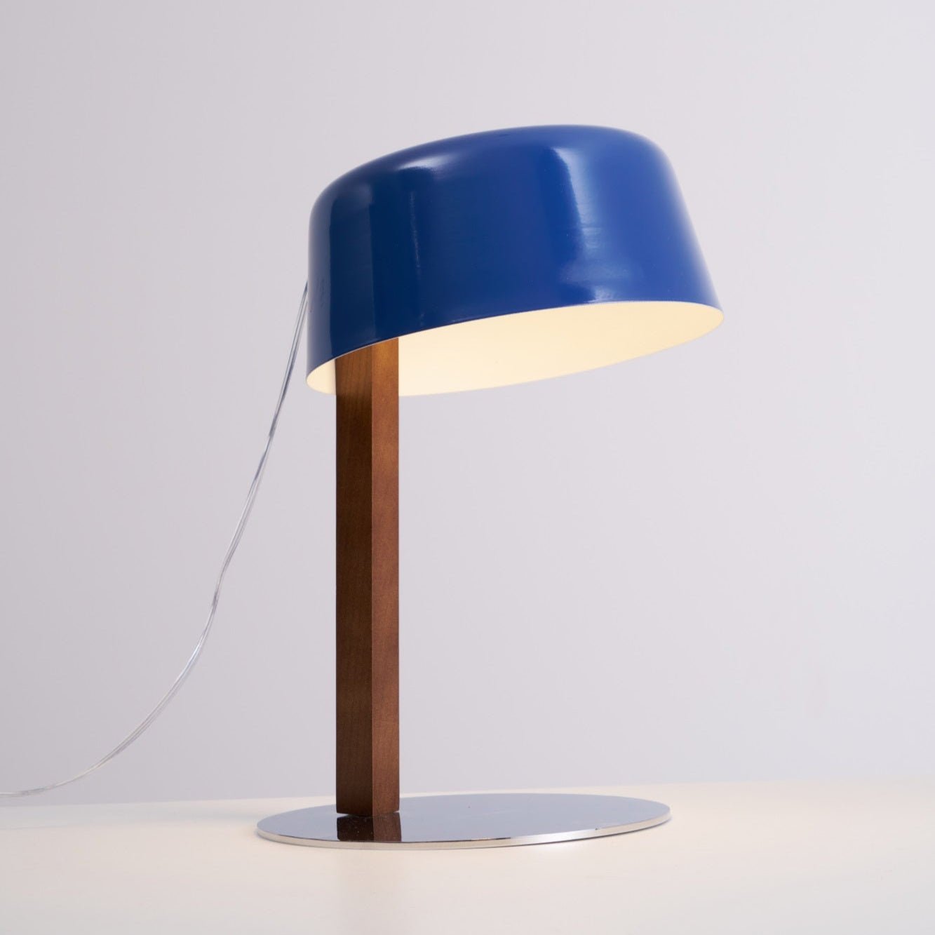 Dario Table Lamp | Wood & Chrome | Blue Shade