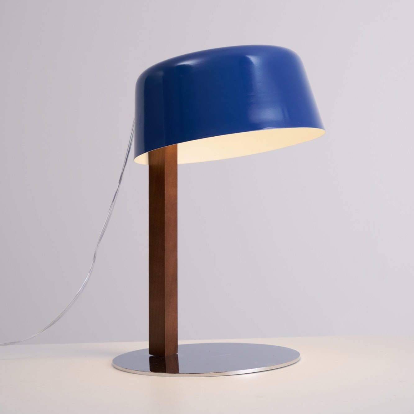 Dario Table Lamp | Wood & Chrome | Blue Shade