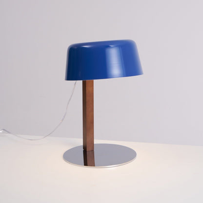 Dario Table Lamp | Wood & Chrome | Blue Shade