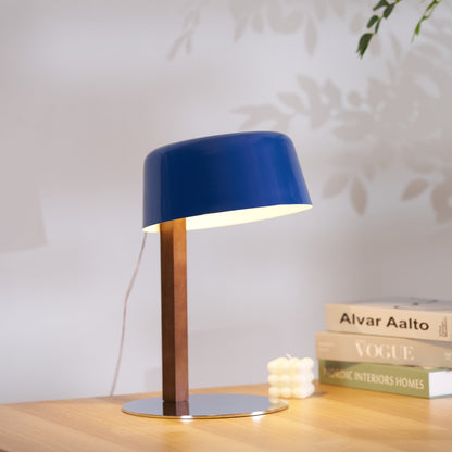 Dario Table Lamp | Wood & Chrome | Blue Shade