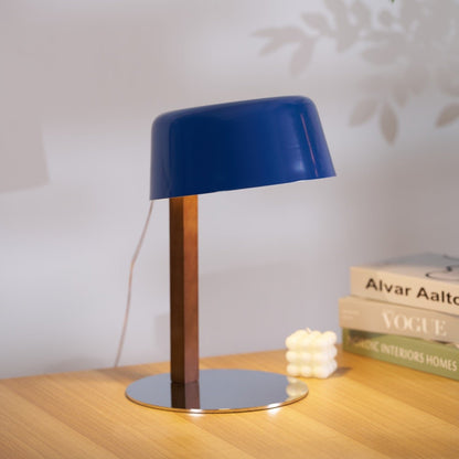 Dario Table Lamp | Wood & Chrome | Blue Shade