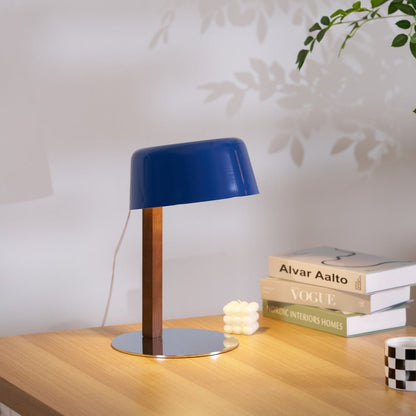 Dario Table Lamp | Wood & Chrome | Blue Shade