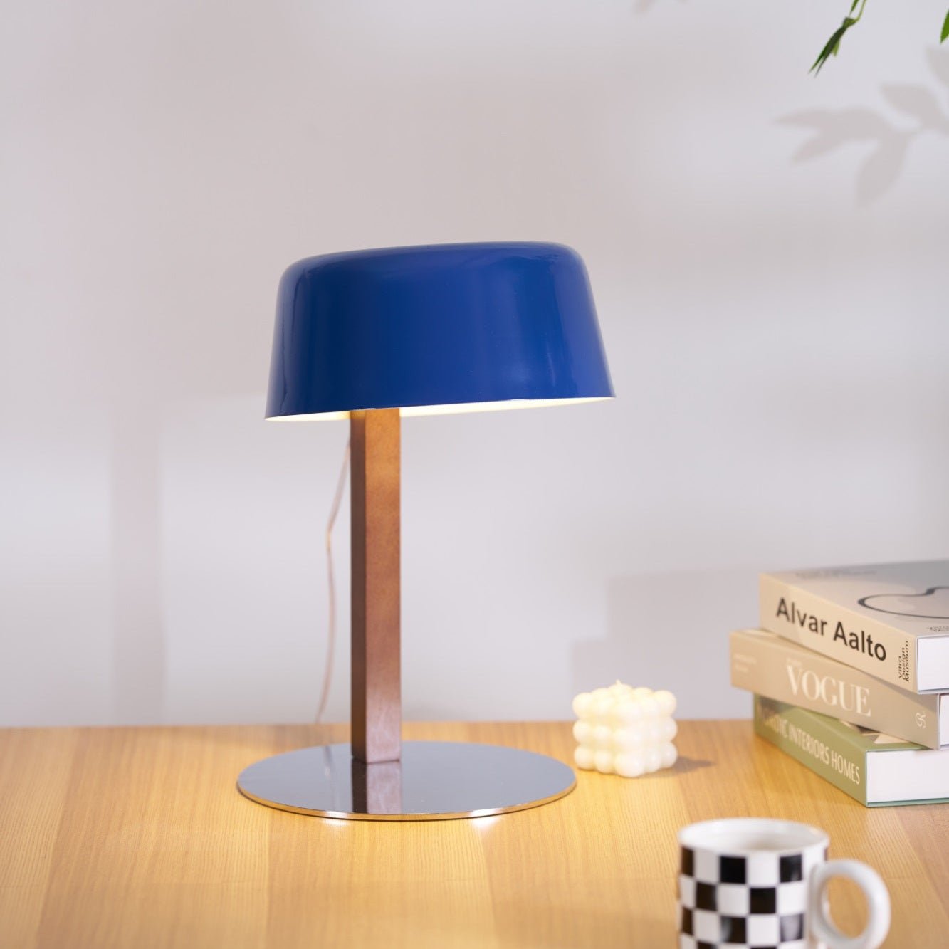 Dario Table Lamp | Wood & Chrome | Blue Shade