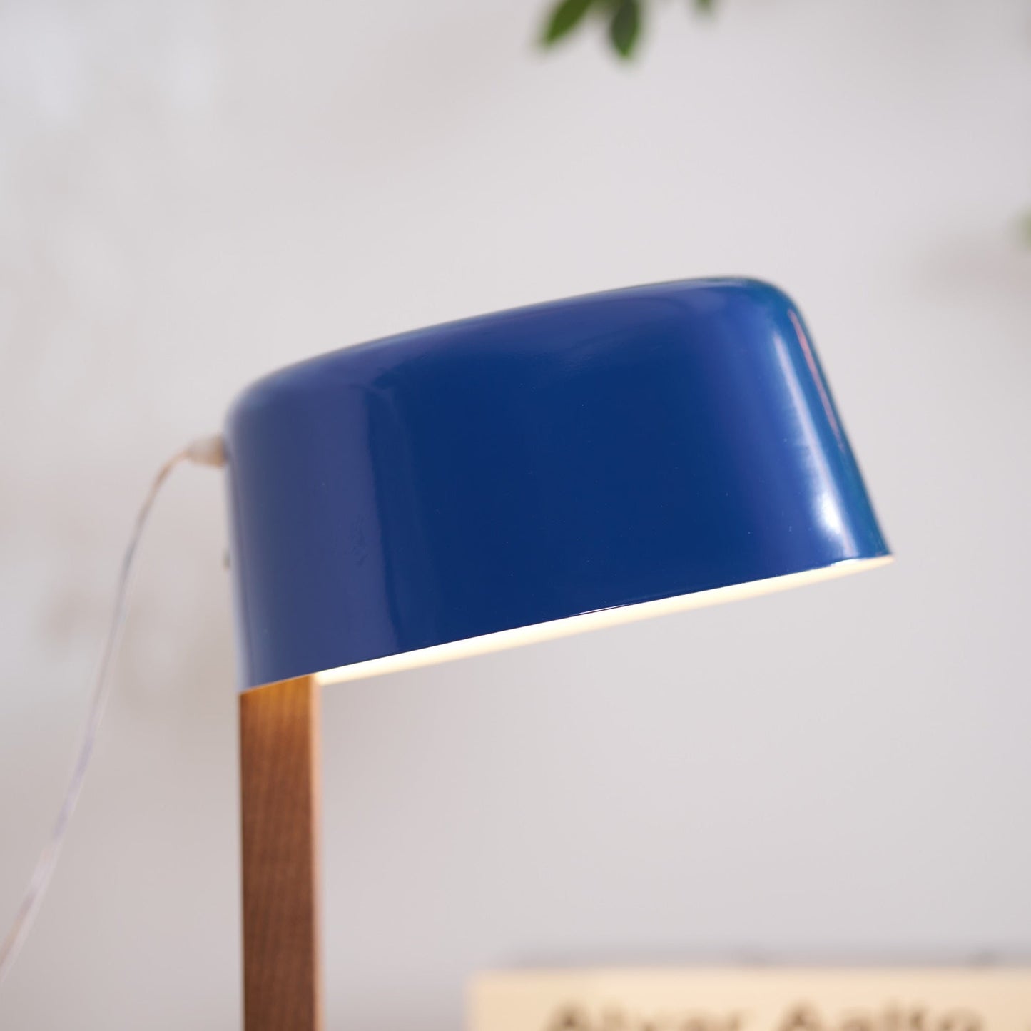 Dario Table Lamp | Wood & Chrome | Blue Shade