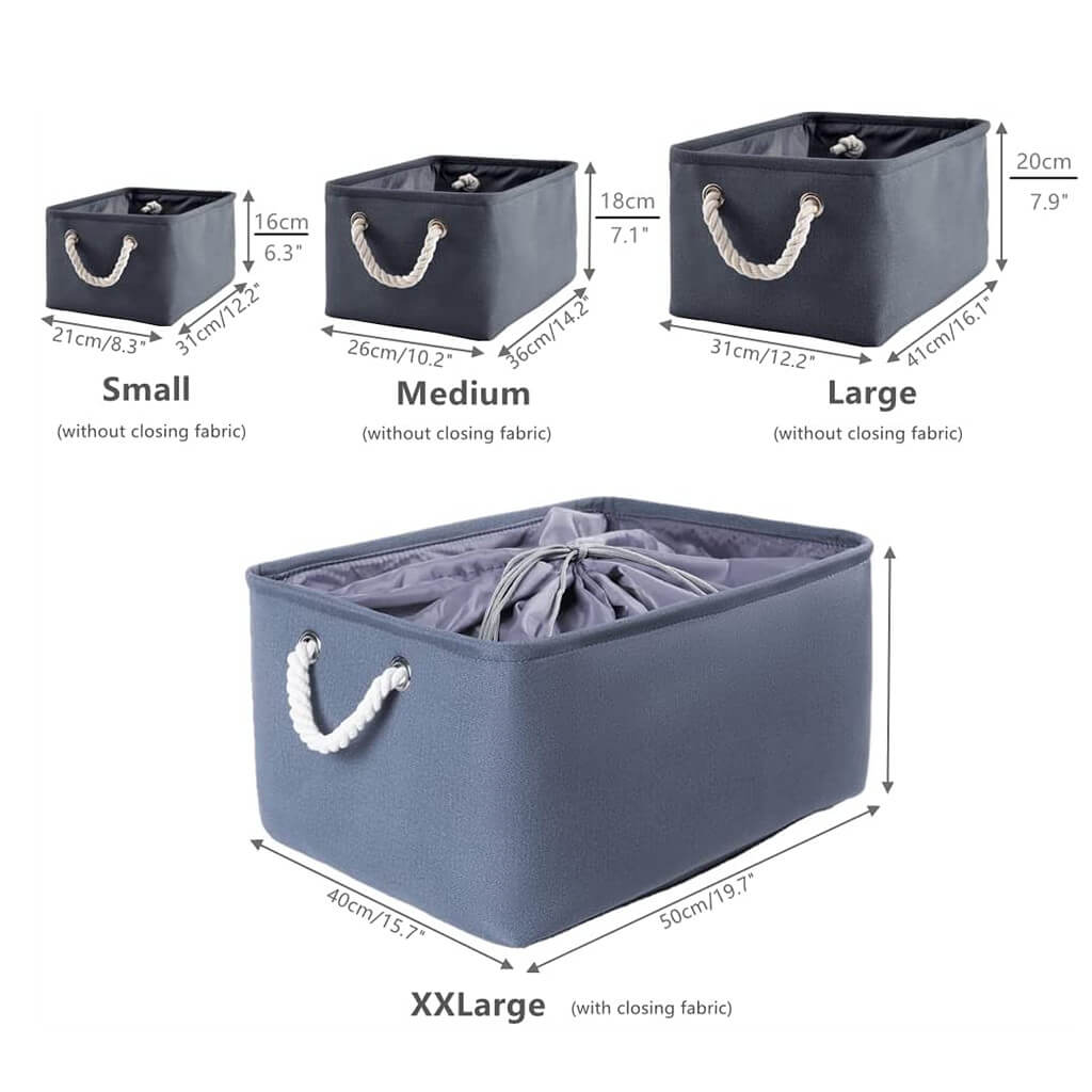 Dark Grey Storage Basket | Washable Canvas with Rope Handles | Multiple Sizes Available