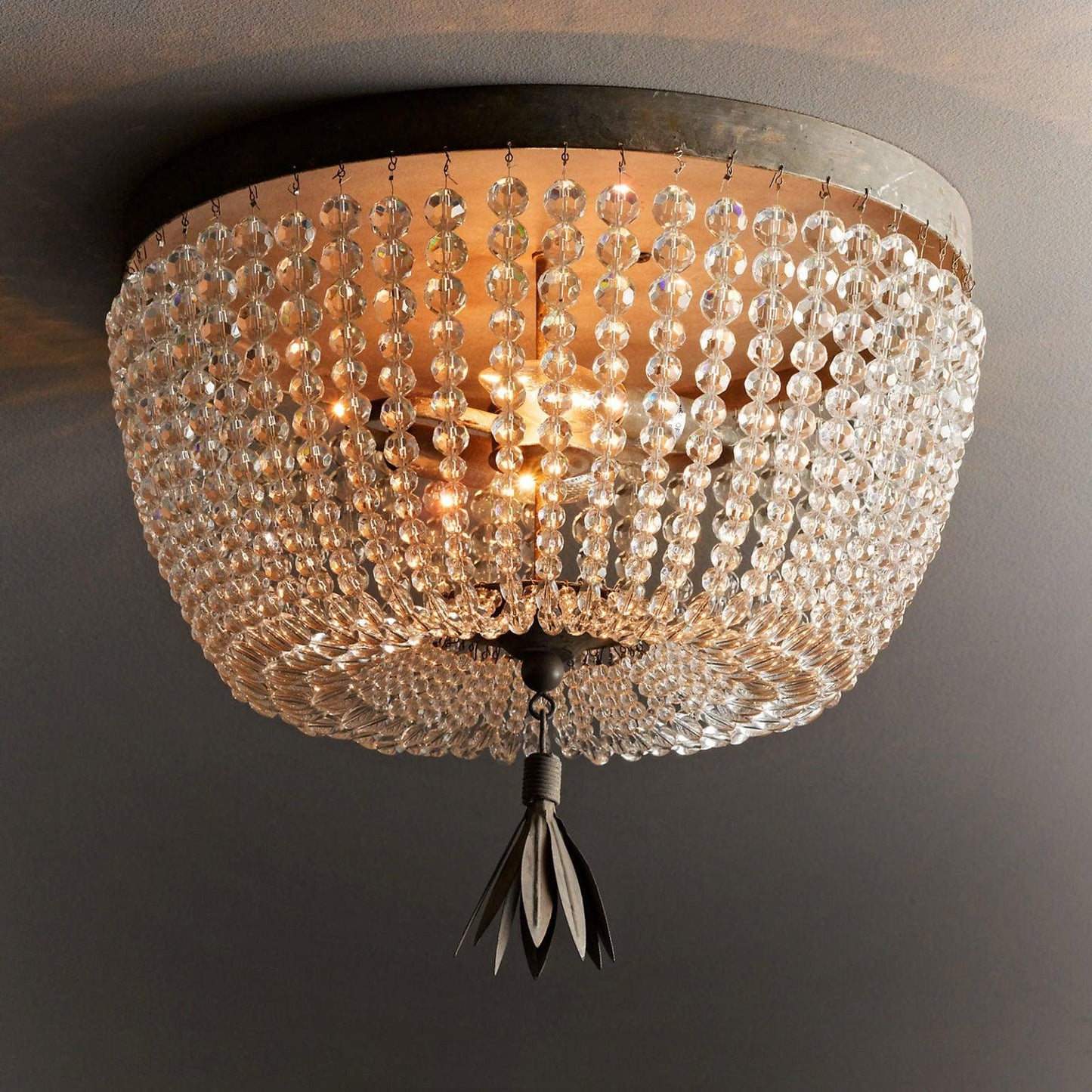 Dauphine Crystal Ceiling Light | Crystal Beads | Weathered Gray