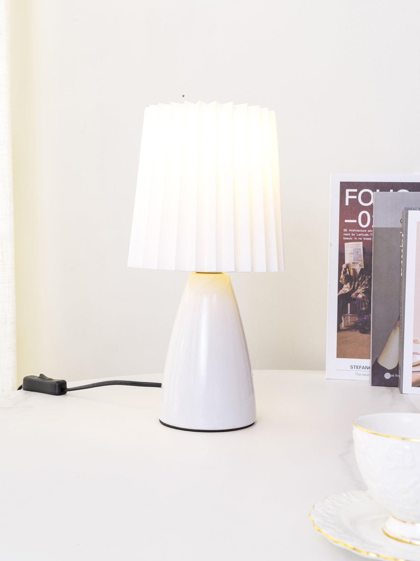 Delilah Table Lamp | Glass, Fabric | White