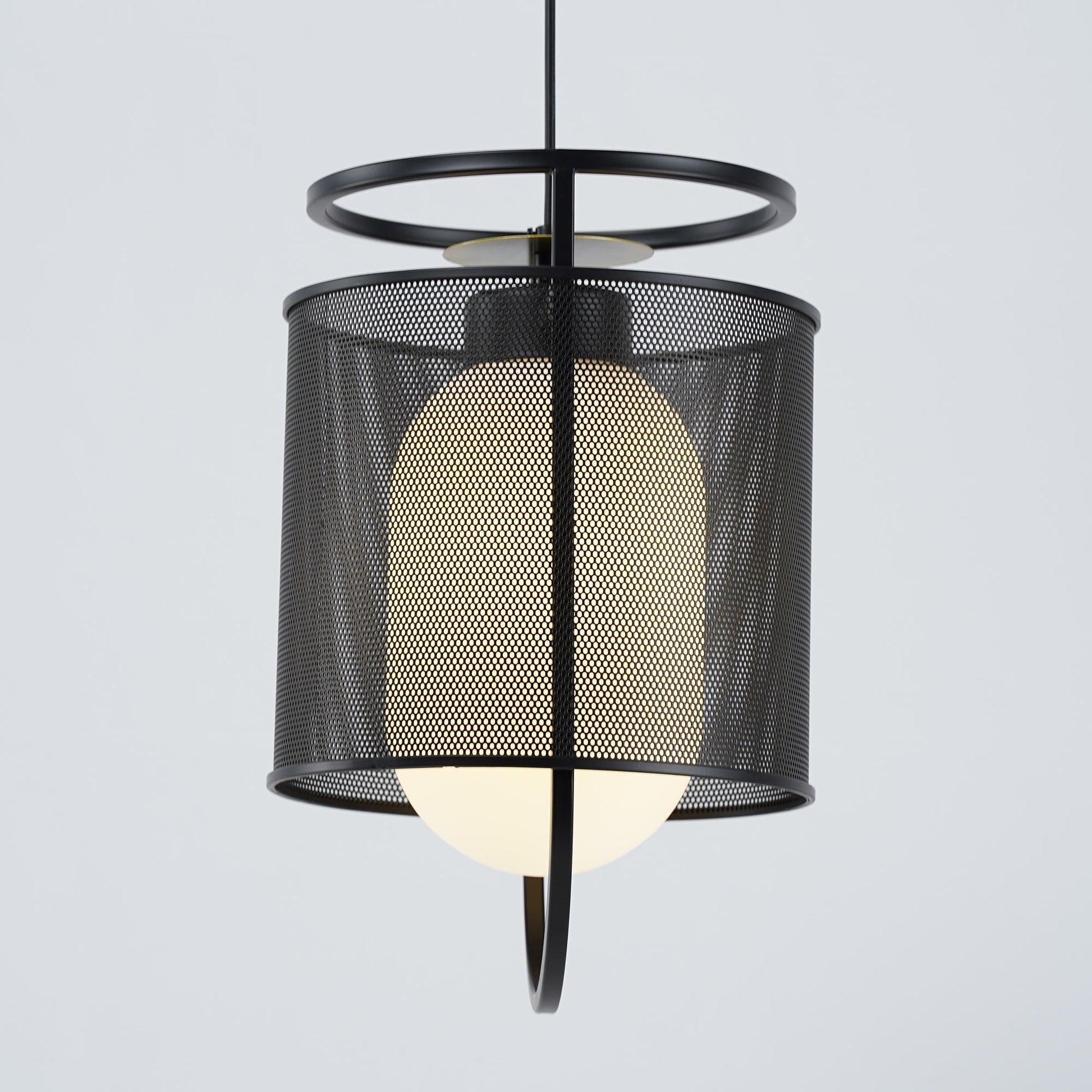 Pendant Lamp | Black Iron & Opal Glass | 25cm Diameter
