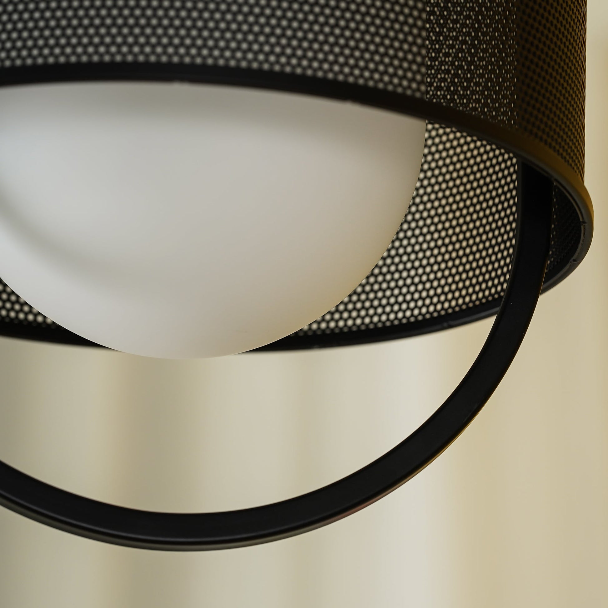 Pendant Lamp | Black Iron & Opal Glass | 25cm Diameter