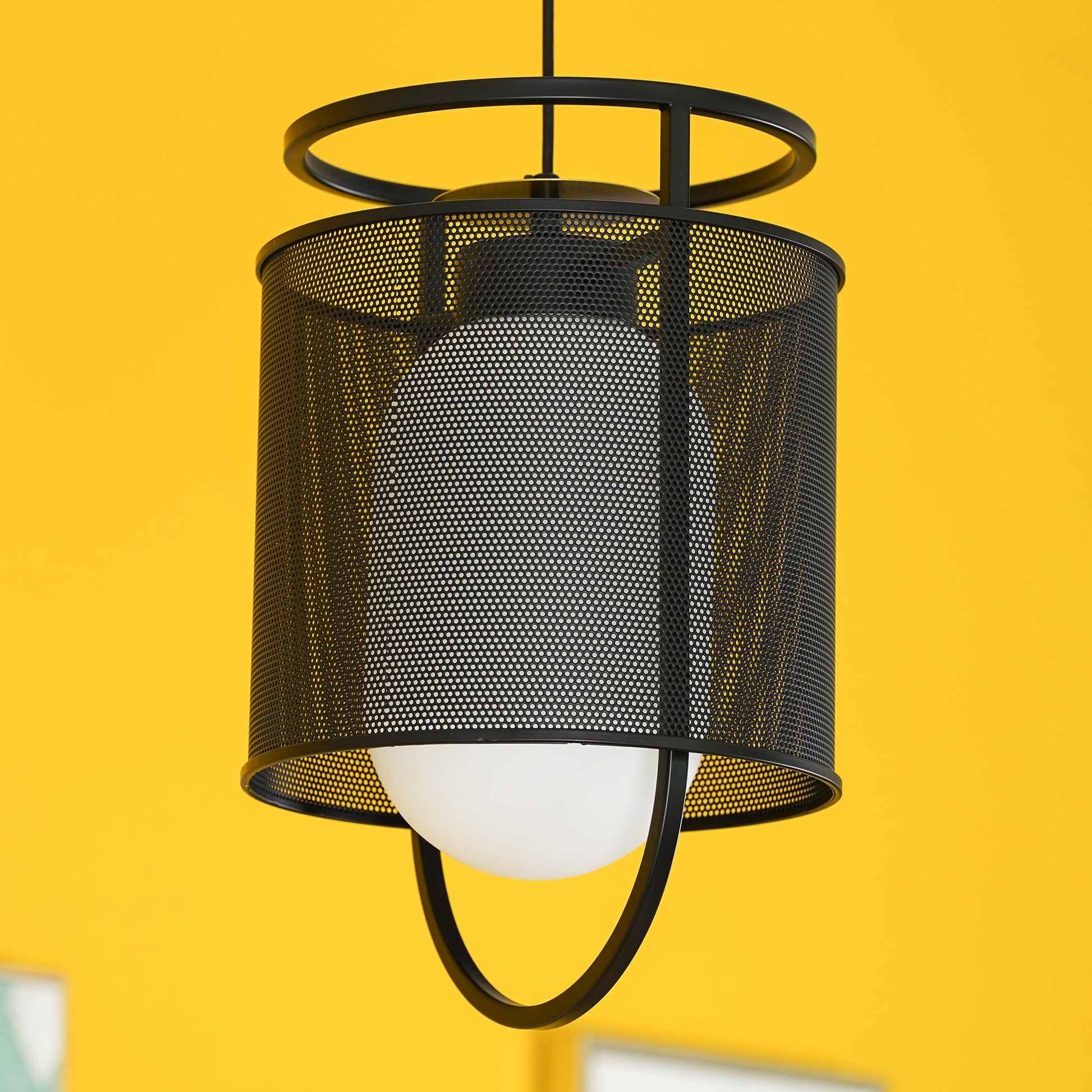 Pendant Lamp | Black Iron & Opal Glass | 25cm Diameter