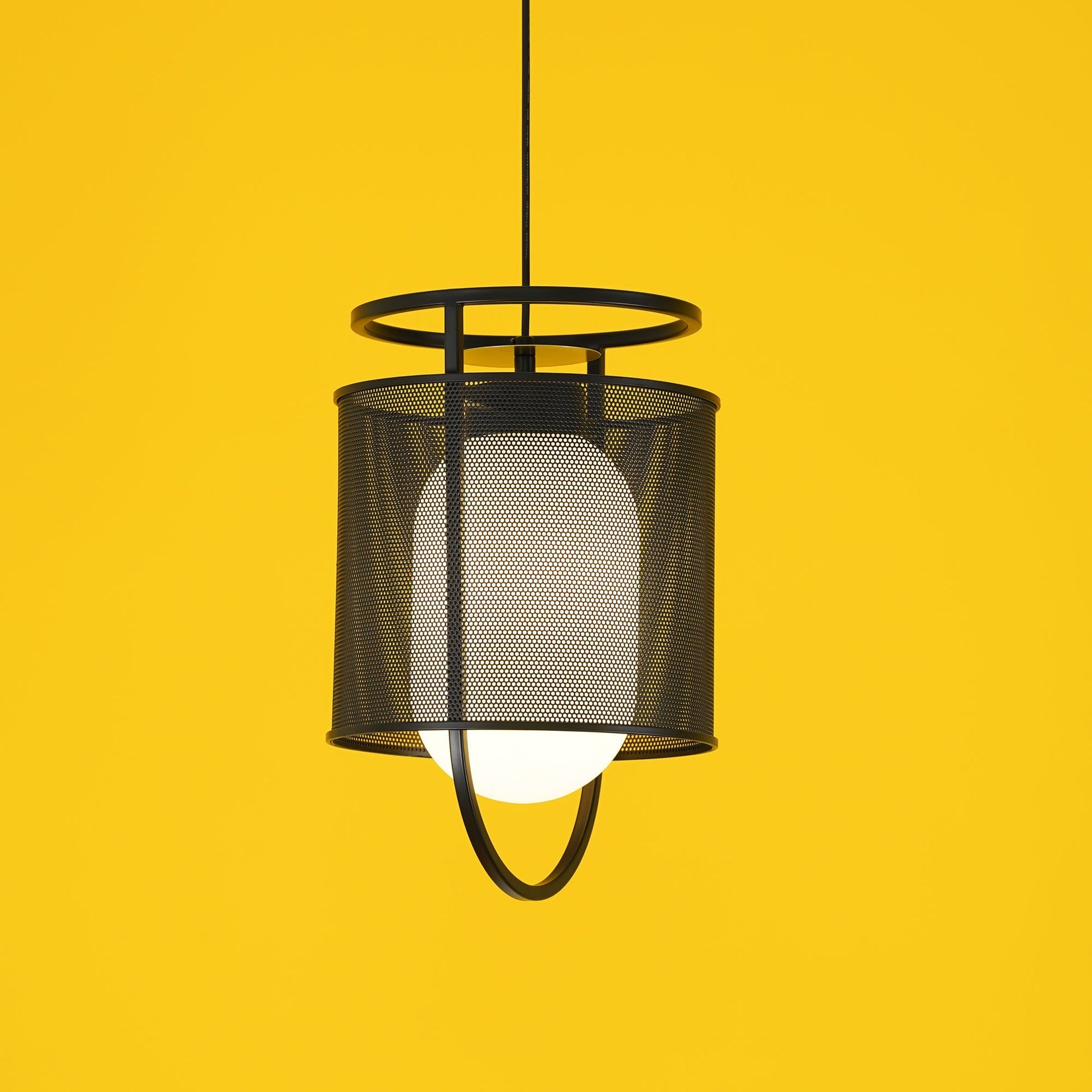 Pendant Lamp | Black Iron & Opal Glass | 25cm Diameter