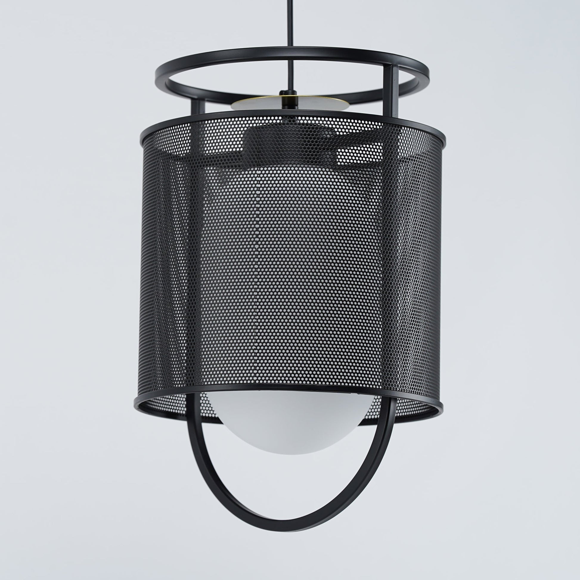 Pendant Lamp | Black Iron & Opal Glass | 25cm Diameter