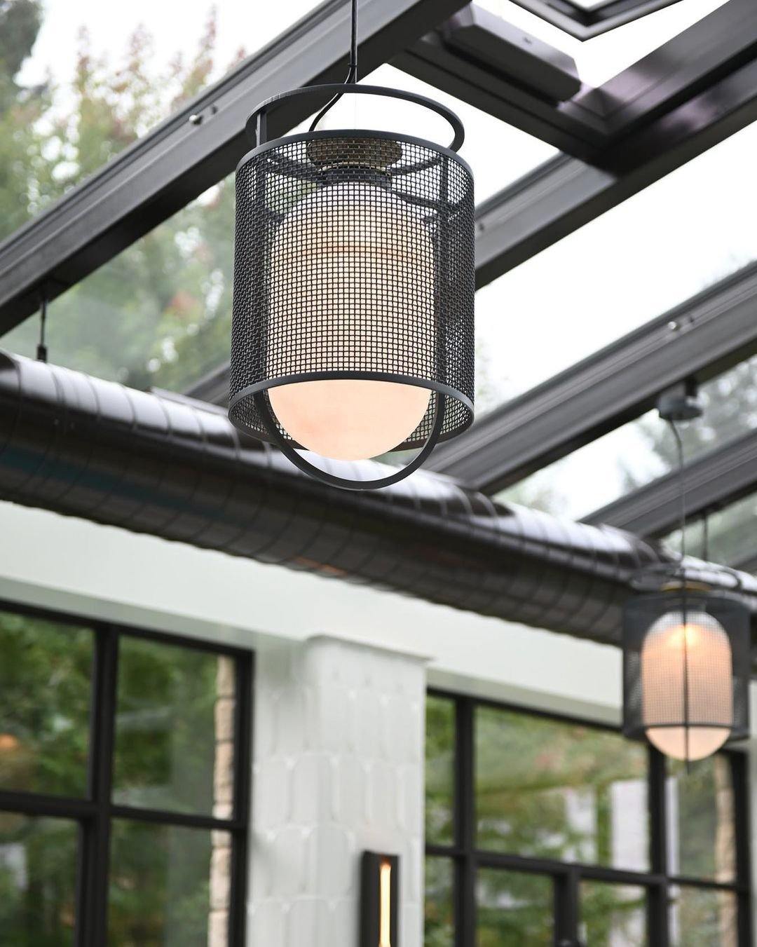 Pendant Lamp | Black Iron & Opal Glass | 25cm Diameter
