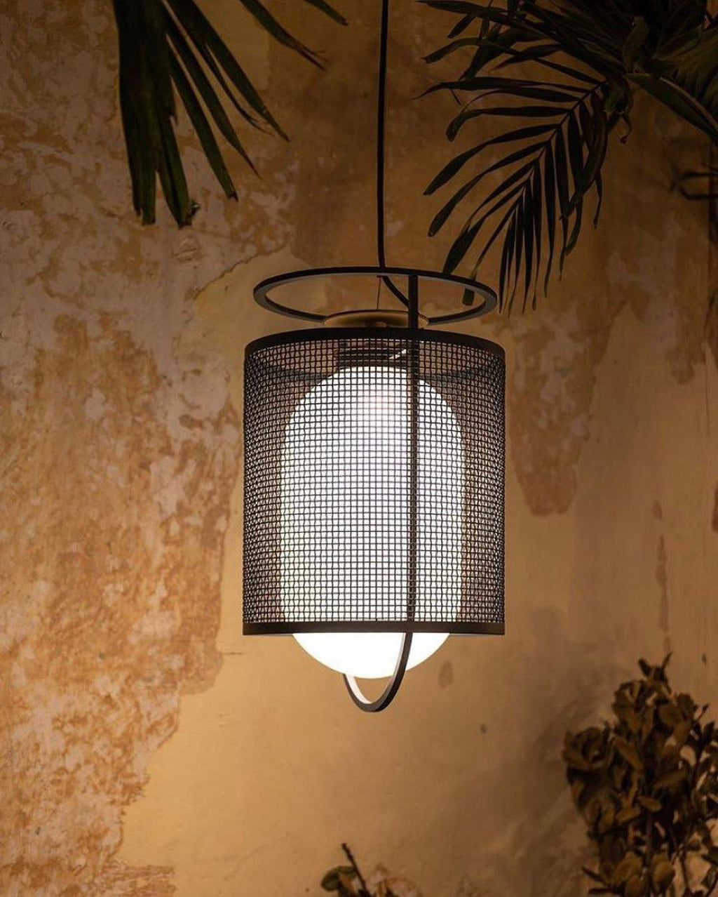 Pendant Lamp | Black Iron & Opal Glass | 25cm Diameter