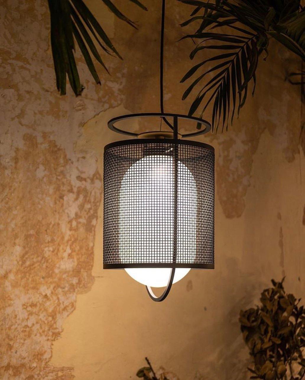Pendant Lamp | Black Iron & Opal Glass | 25cm Diameter