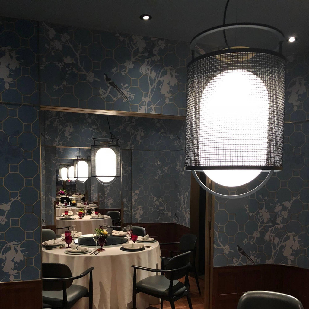 Pendant Lamp | Black Iron & Opal Glass | 25cm Diameter