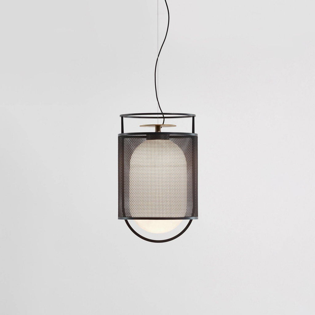 Pendant Lamp | Black Iron & Opal Glass | 25cm Diameter
