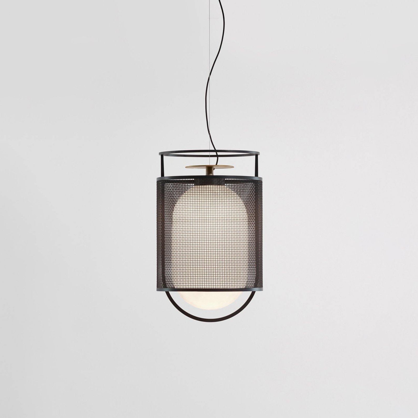 Pendant Lamp | Black Iron & Opal Glass | 25cm Diameter