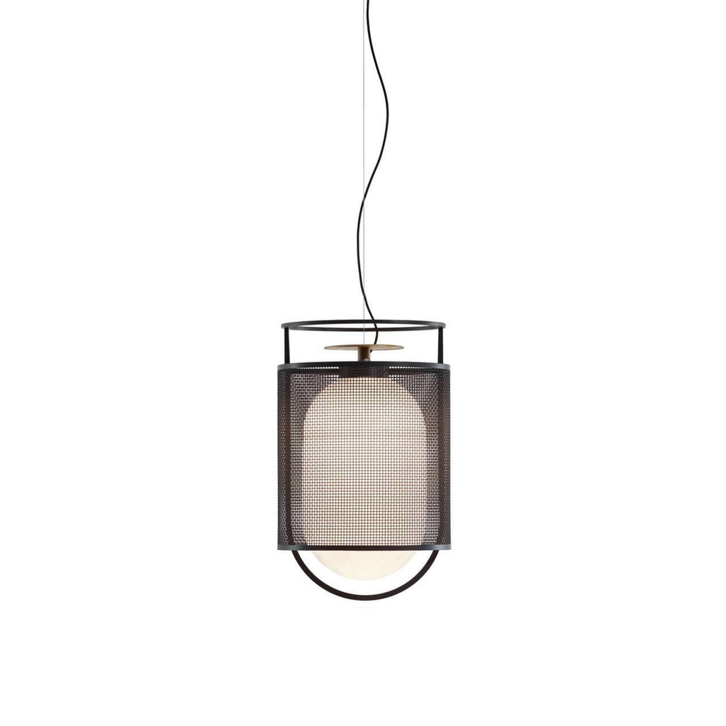 Pendant Lamp | Black Iron & Opal Glass | 25cm Diameter