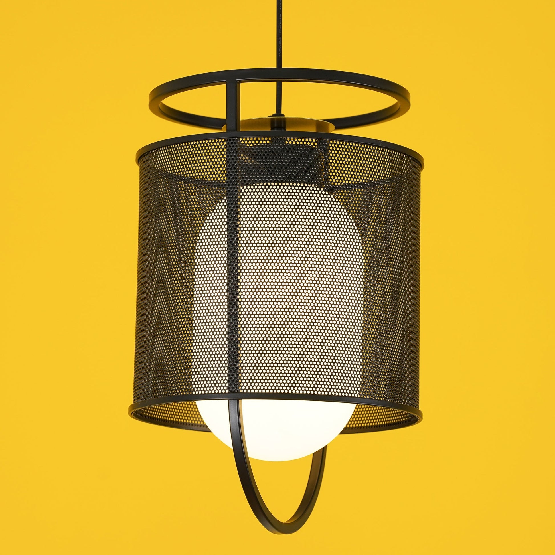 Pendant Lamp | Black Iron & Opal Glass | 25cm Diameter