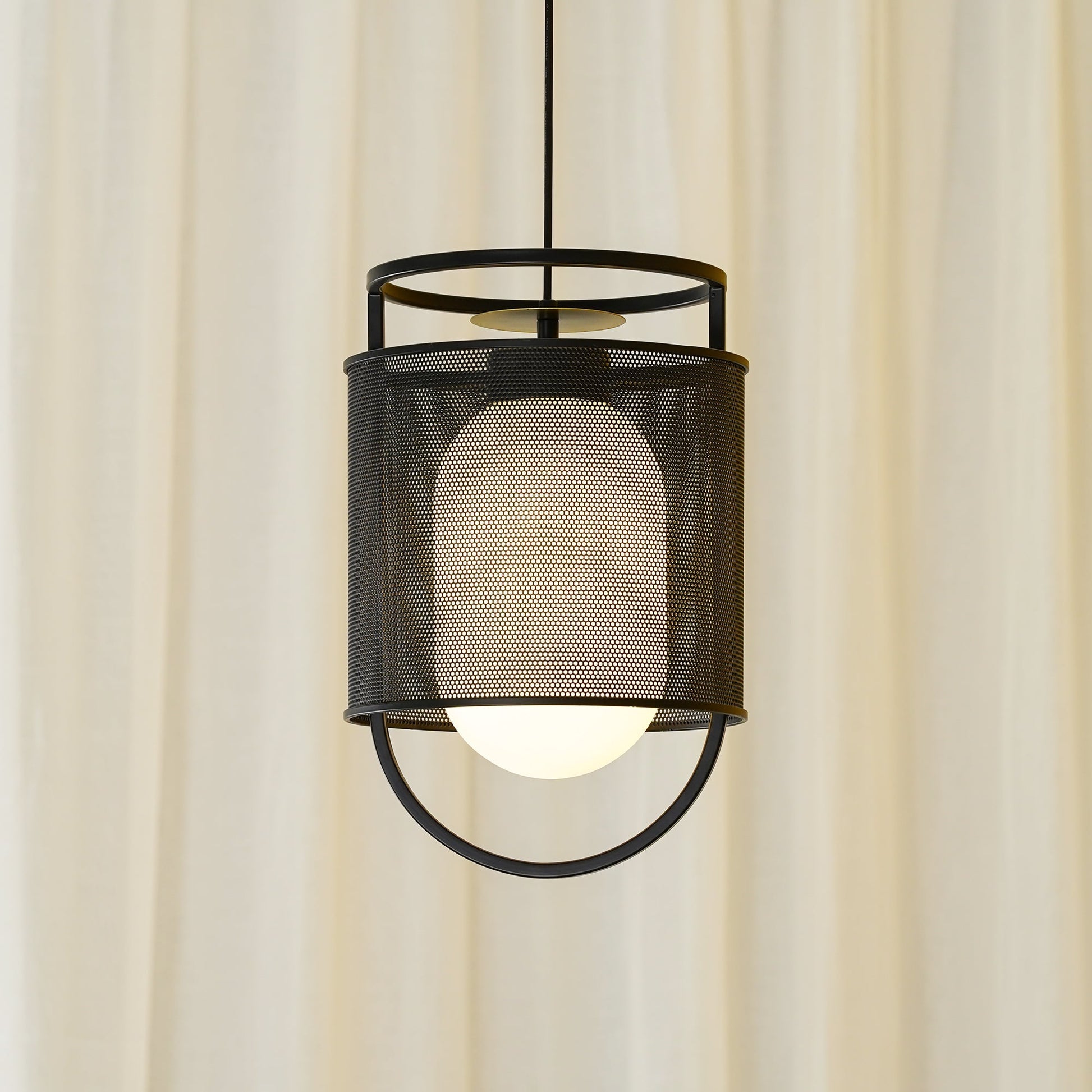 Pendant Lamp | Black Iron & Opal Glass | 25cm Diameter