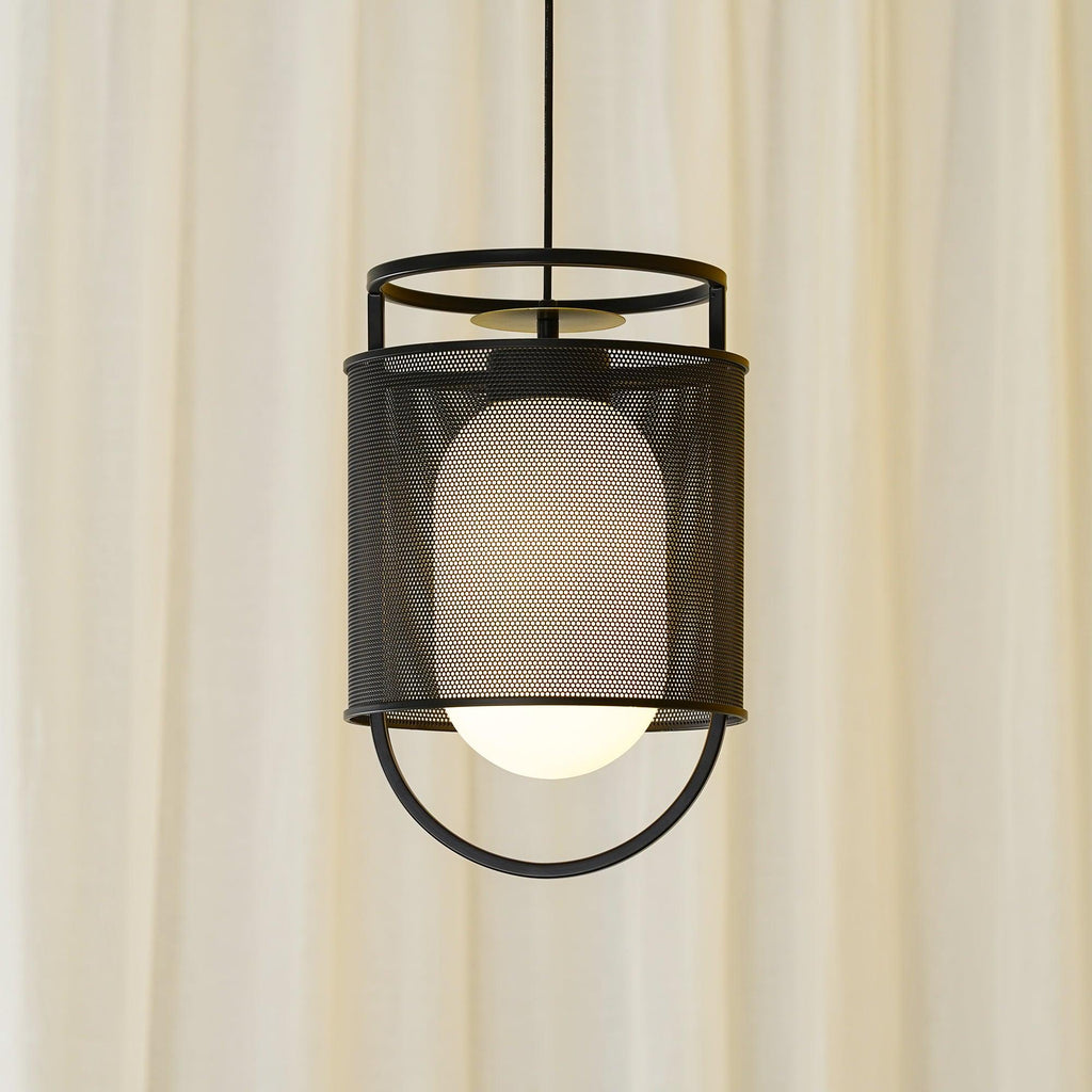 Pendant Lamp | Black Iron & Opal Glass | 25cm Diameter