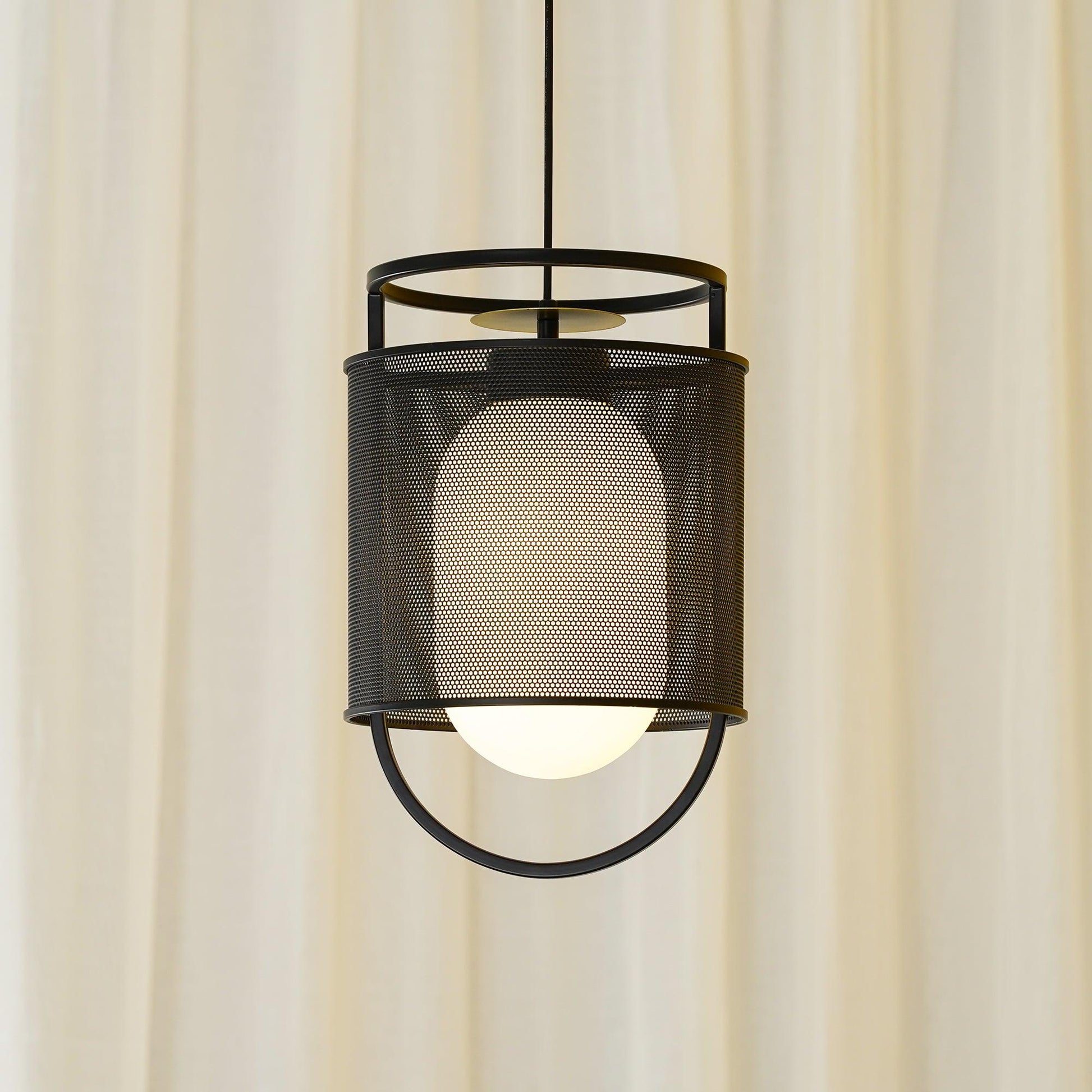 Pendant Lamp | Black Iron & Opal Glass | 25cm Diameter