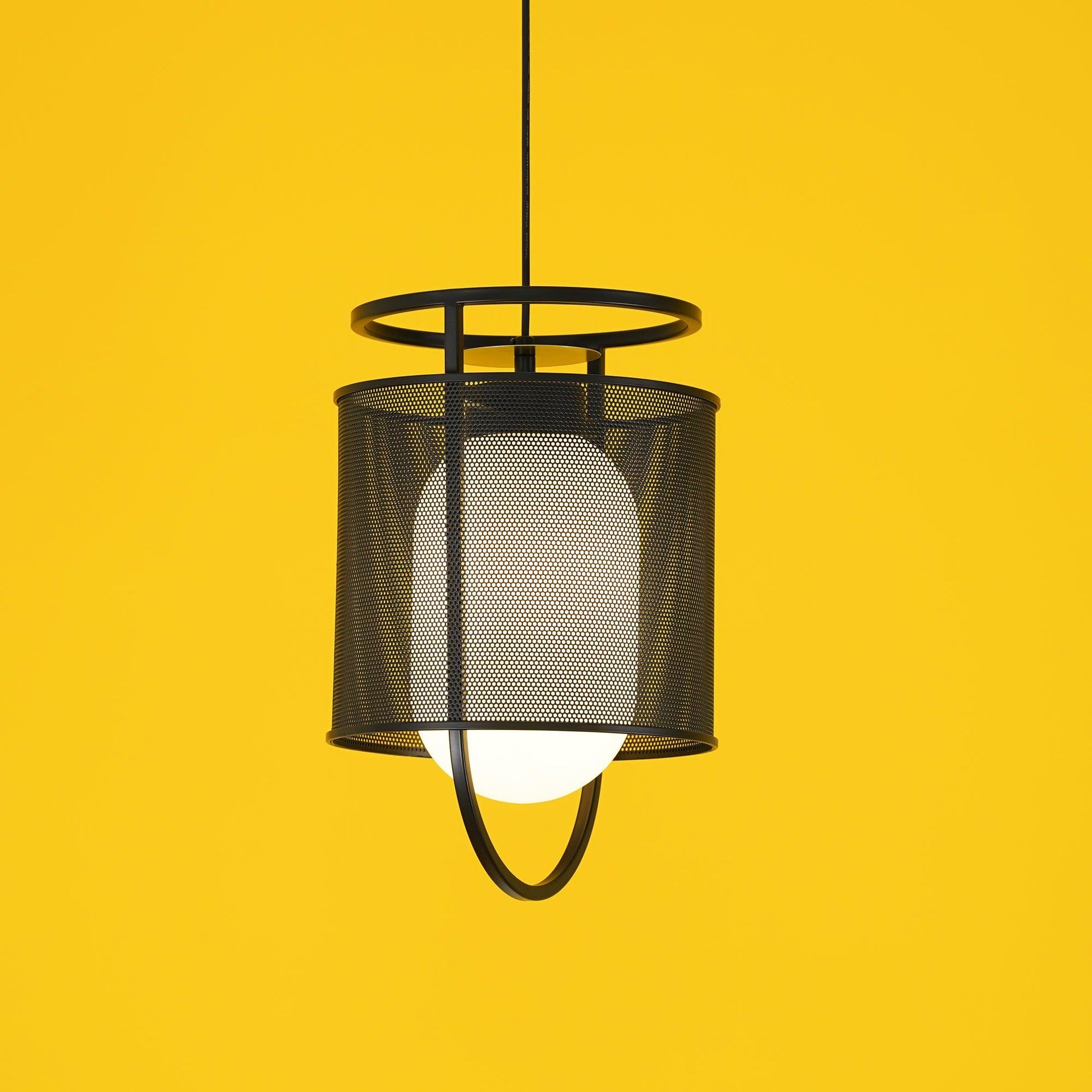 Pendant Lamp | Black Iron & Opal Glass | 25cm Diameter