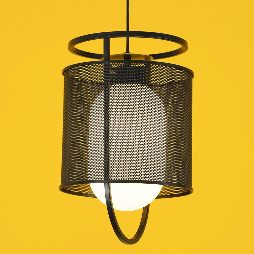 Pendant Lamp | Black Iron & Opal Glass | 25cm Diameter