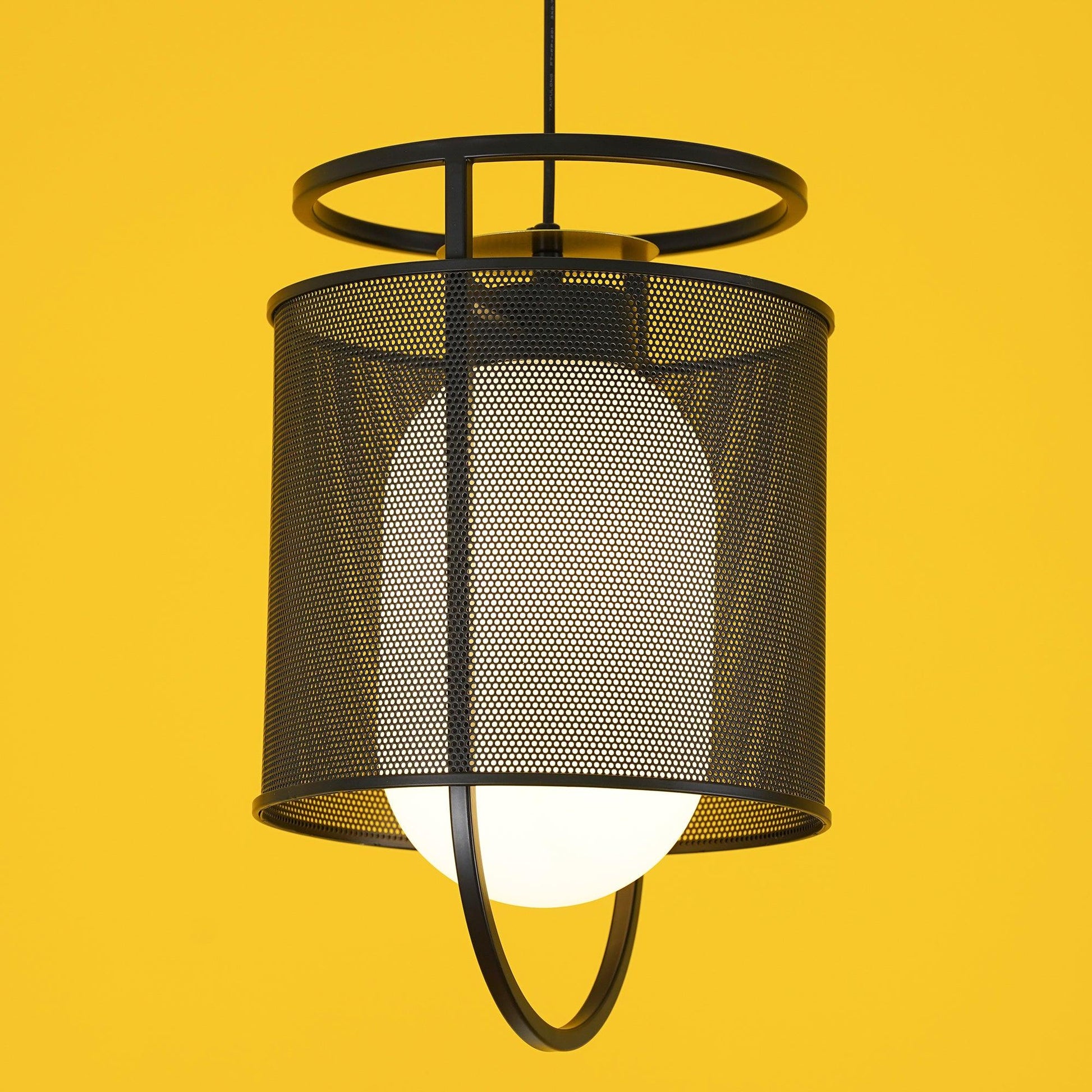 Pendant Lamp | Black Iron & Opal Glass | 25cm Diameter