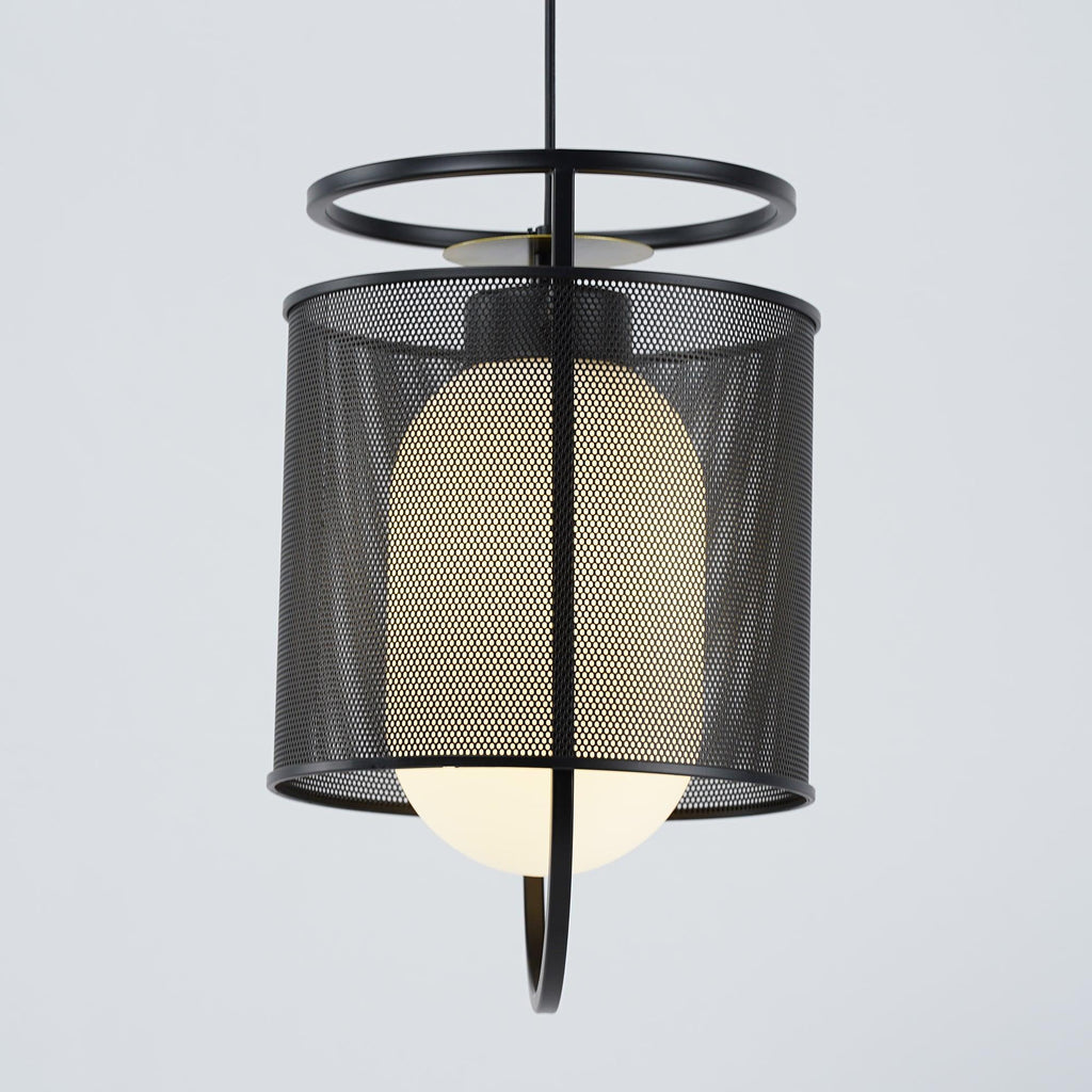 Pendant Lamp | Black Iron & Opal Glass | 25cm Diameter
