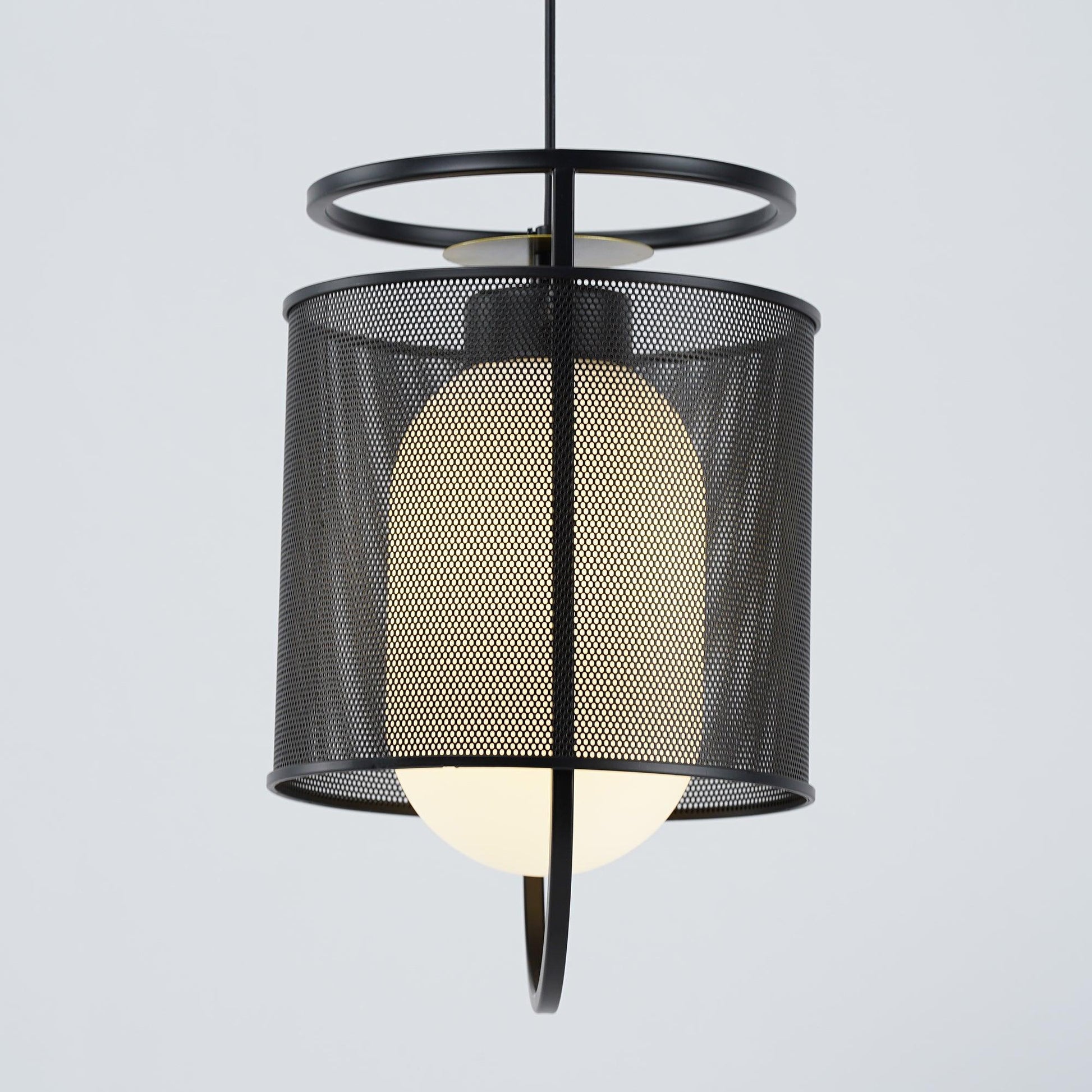Pendant Lamp | Black Iron & Opal Glass | 25cm Diameter