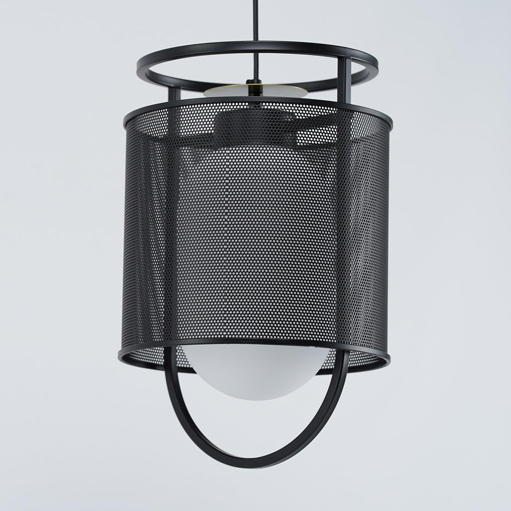 Pendant Lamp | Black Iron & Opal Glass | 25cm Diameter