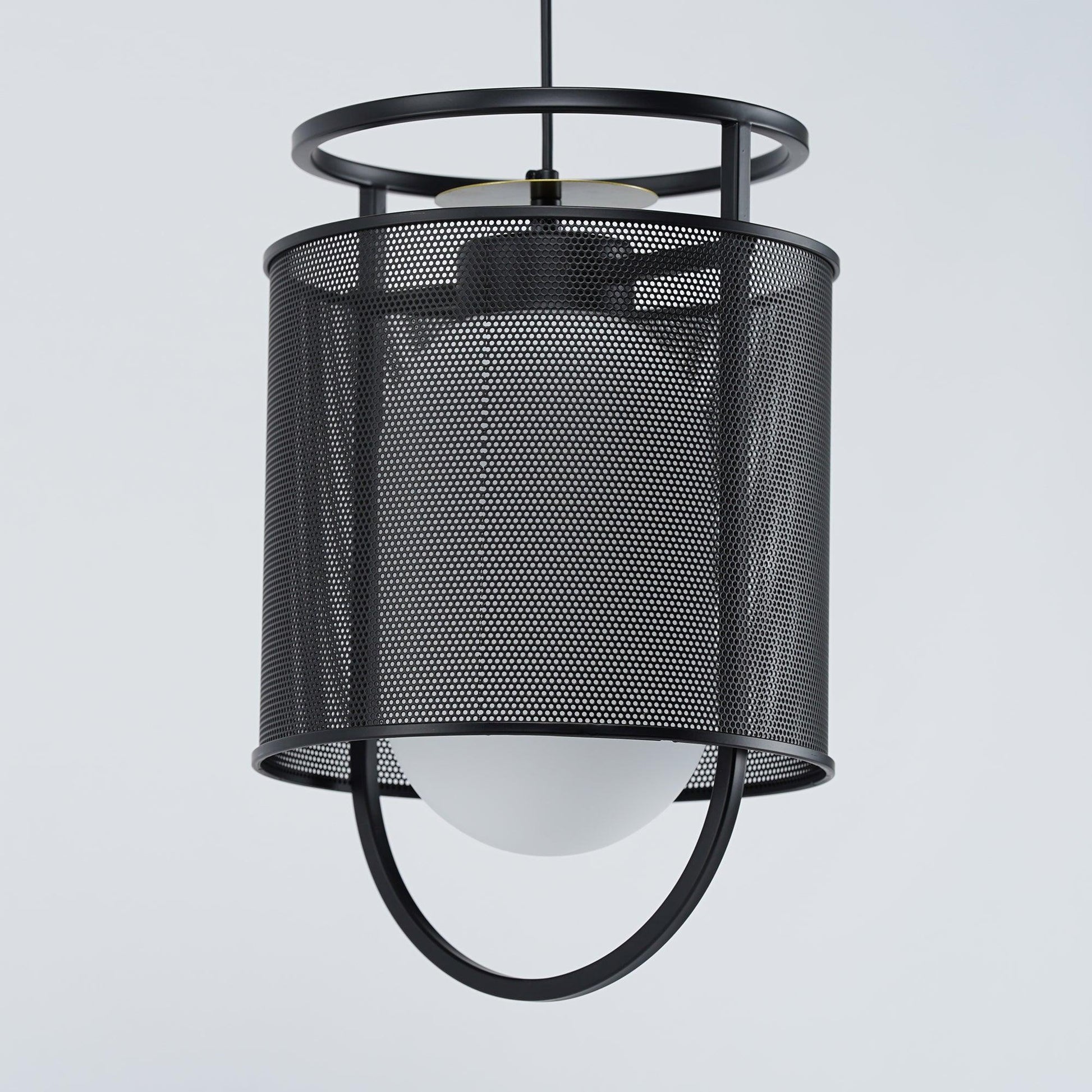 Pendant Lamp | Black Iron & Opal Glass | 25cm Diameter
