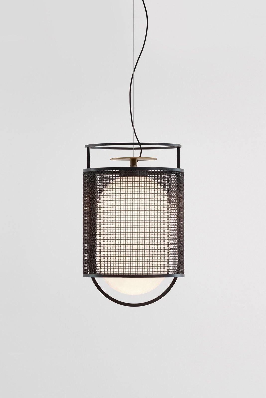 Pendant Lamp | Black Iron & Opal Glass | 25cm Diameter