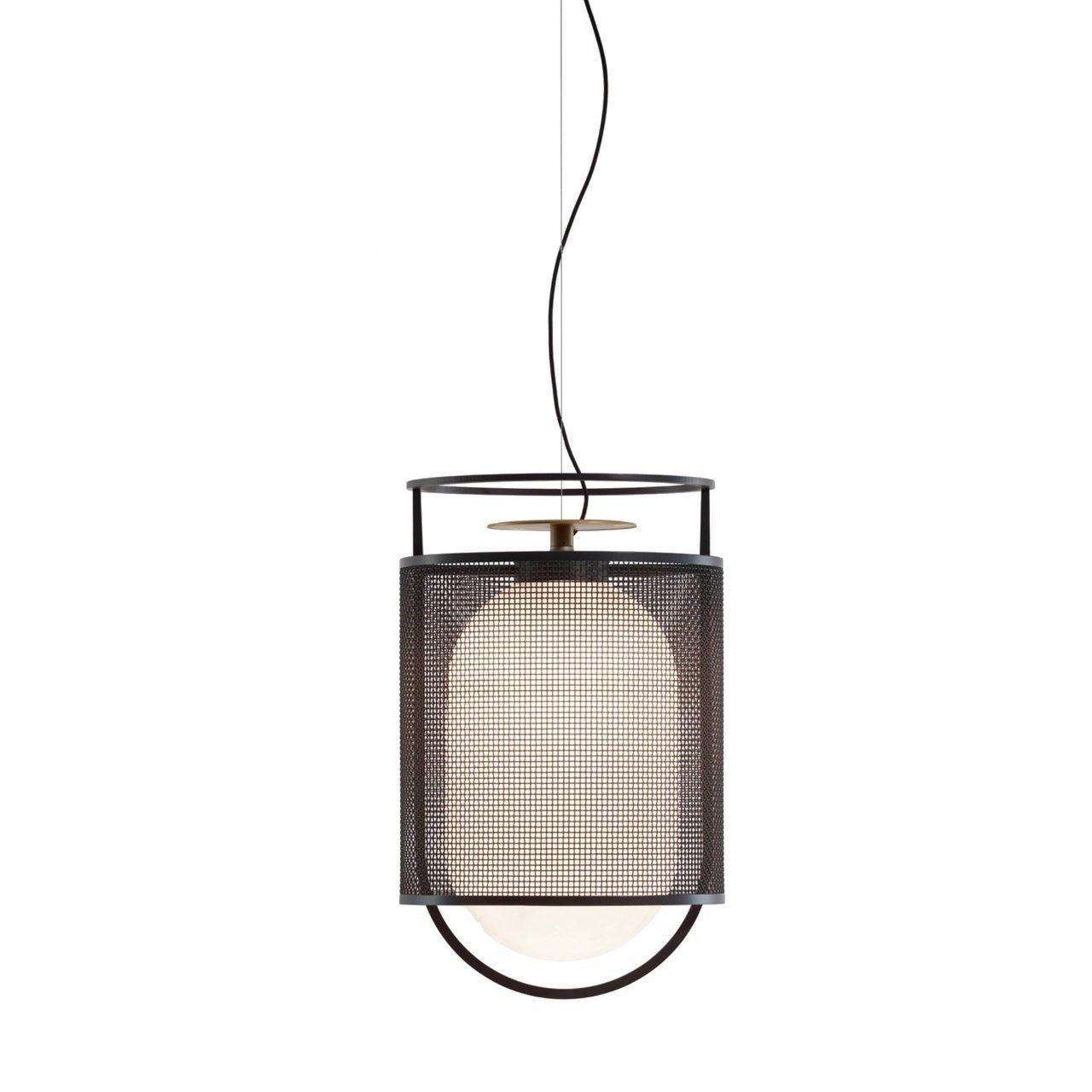 Pendant Lamp | Black Iron & Opal Glass | 25cm Diameter
