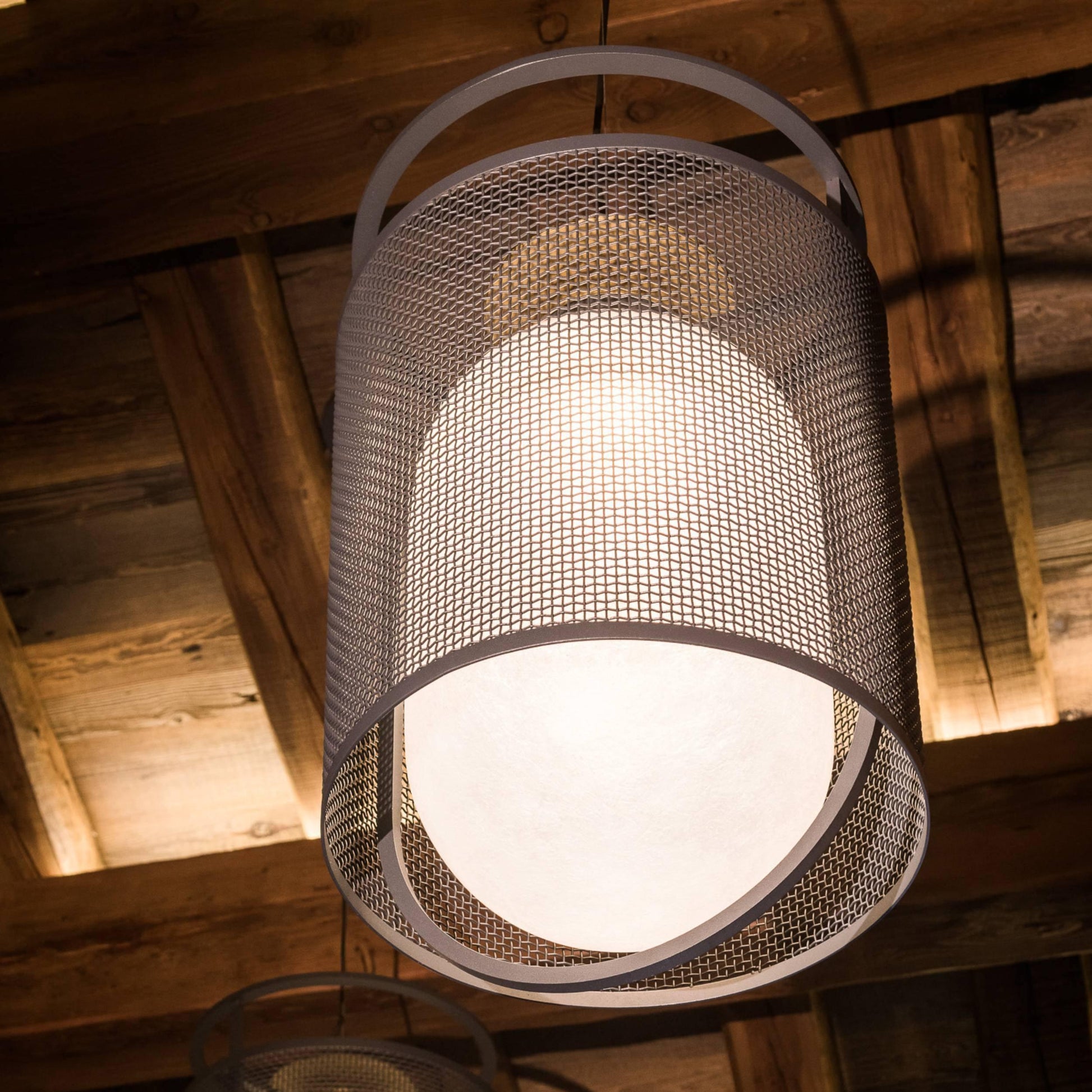 Pendant Lamp | Black Iron & Opal Glass | 25cm Diameter