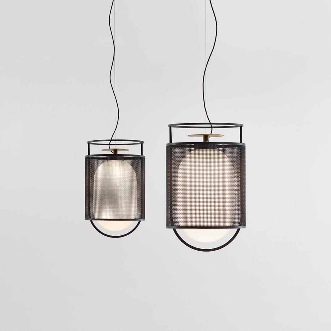 Pendant Lamp | Black Iron & Opal Glass | 25cm Diameter